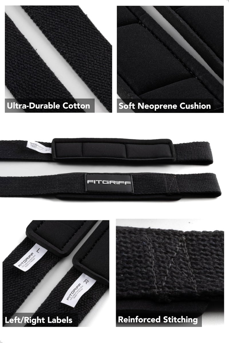 FitgriffÂ® Lifting Wrist Straps for Weightlifting, Gym, Deadlift, Workout (Made of Premium Cotton & Padded) - Men & Women (Standard, Black) - Image 3